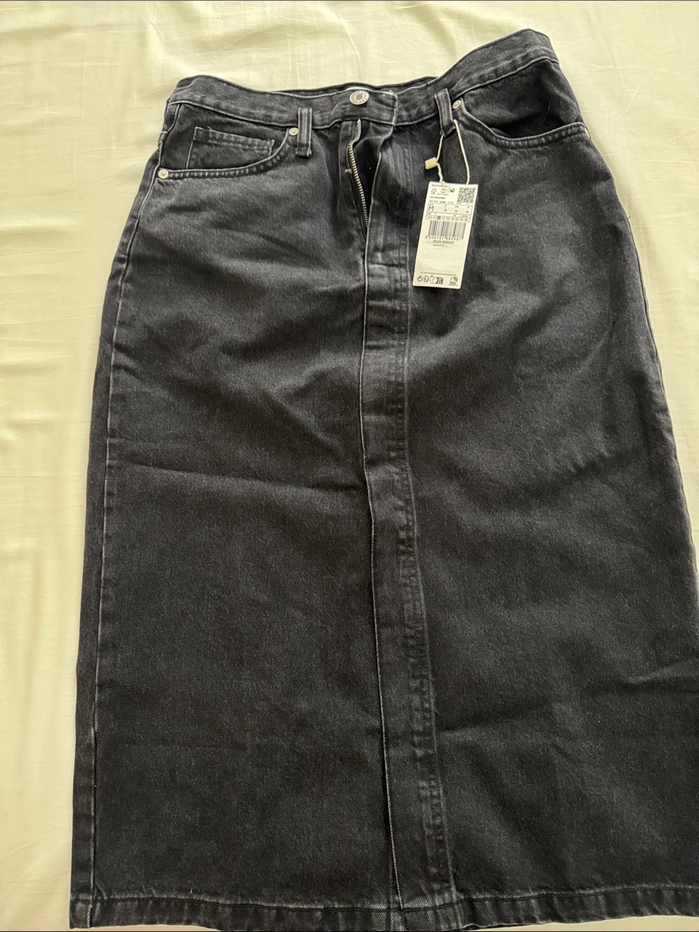 Mango Black Midi Denim Pencil Skirt